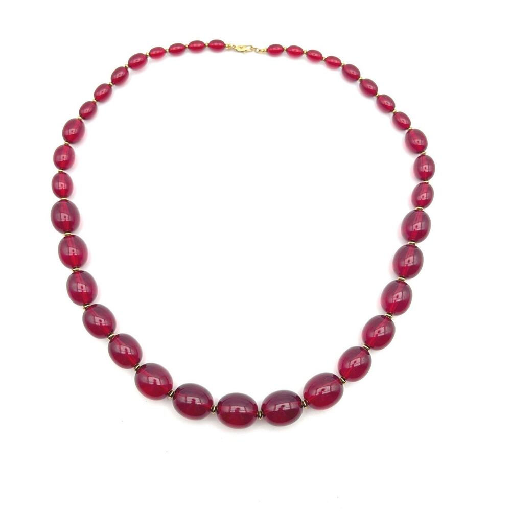 Vintage Monet Red‎ Bead Necklace 29" Opera Length Graduated Lucite Beads Signed